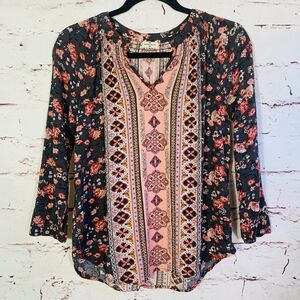 Mason Belle Boho Floral Print Peasant Blouse Top Size Small Festival Cottagecore